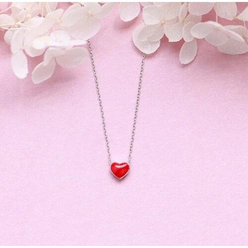 Exquisite New Fashion Korean Style Handmade 925 Sterling Silver Jewelry Cute Red Glaze Love Heart Pendant Necklaces H322