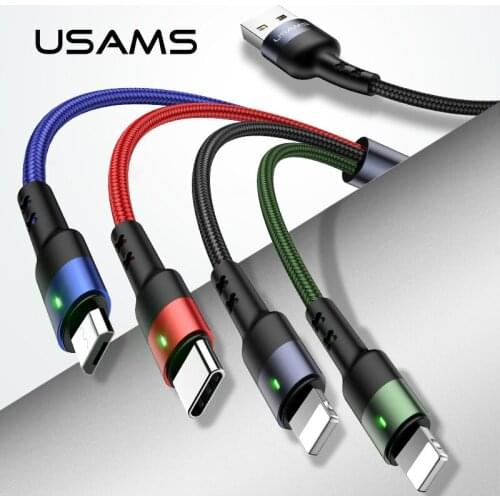 USAMS Multi usb charger cable for iPhone Samsung huawei xiaomi fast charging data cable for lightning micro usb type c cable LED