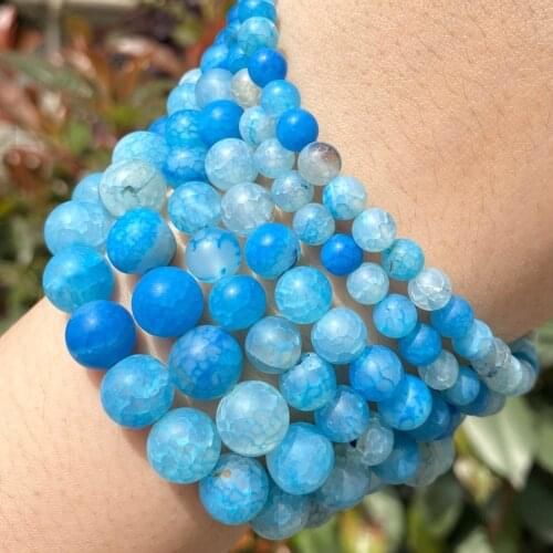 Matte Lake Blue Dragon Veins Agates Stone Round Beads For Jewelry Making 6/8/10mm Spacer Loose Beads Diy Bracelet Necklace
