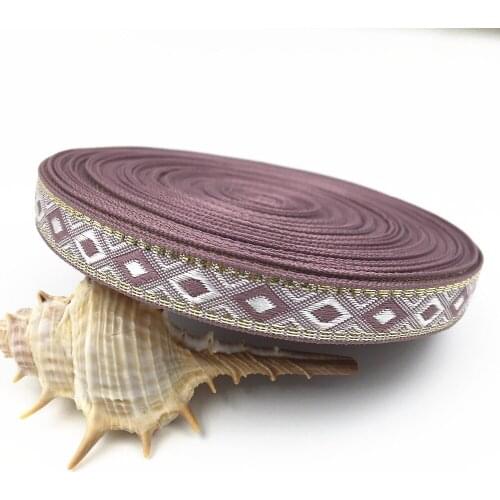 Fashion design 2018 NEW wholesale 12mm 20yards/lot grey purple Geometric Pattern Woven Jacquard Ribbon For Dog Chain/bag belts