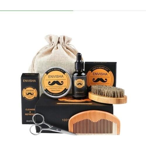 Mens beard styling tool beard oil comb scissors beard burlap bag 6-piece care package beard care shaving kit