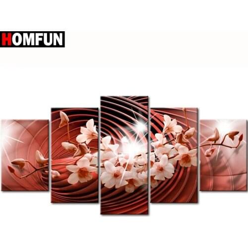 HOMFUN 5pcs Full Square/Round Drill 5D DIY Diamond Painting "Orchid peony lily" Multi-picture Combination Embroidery 5D Gift