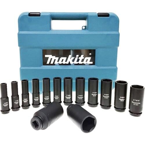 Japan Makita 1/2" Square Head Extension Electric Wrench Socket Set Impact Wrench Socket 14PCS Set Power Tools Parts with Toolbox