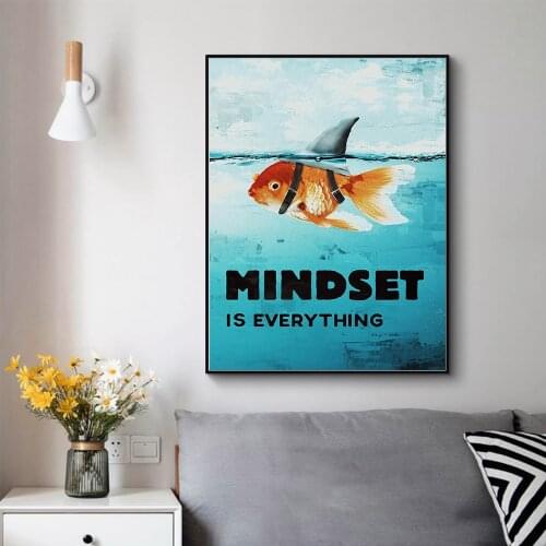 Wall Art Canvas Painting Printed Home Decoration Mindset Is Everything Shark Fish Pictures Motivational Poster For Living Room