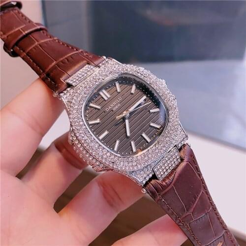2021 new quartz square full diamond watch luminous Genuine Leather popular business fashion men watches