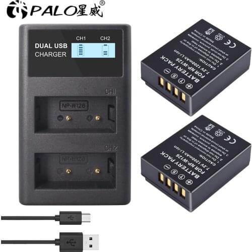 NP-W126 NP W126 NPW126 1200mAh Batteries + LCD Dual Charger for FUJIFILM X100V X-T200 X-T100 X-T3 X-A2 X-A7 X-E2 X-E3 X-H1