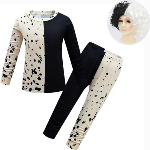 Autumn Winter Cartoon Sleepwear Cruella Girl Pajamas Set Two-Piece Long-Sleeved Cosplay Clothes Set