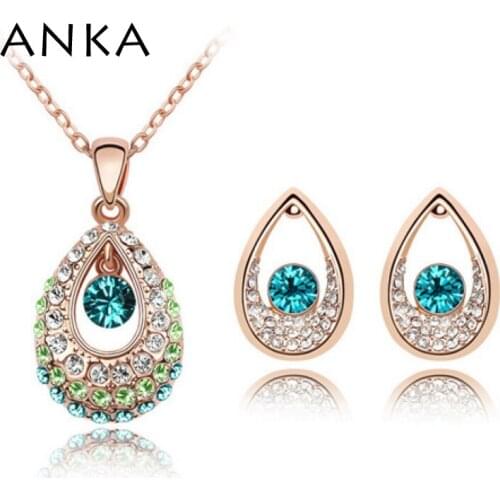 ANKA Water Drop Necklace Earrings Sets Austrian Crystal Jewelry Set For Women Wedding Brand For Women Gift #88897
