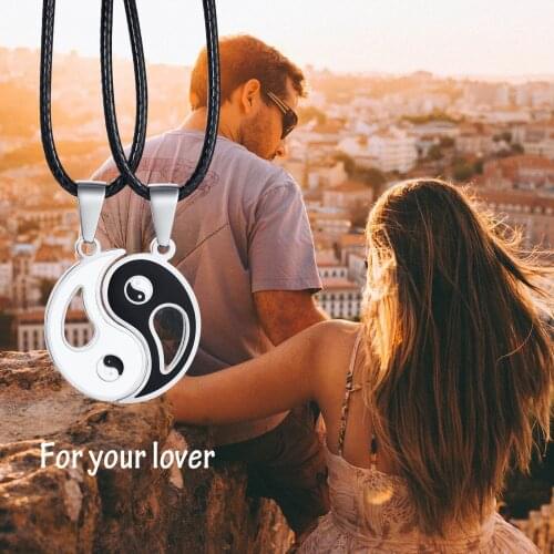 2pcs/Set Chinses Yinyang Couple Necklaces for Women Men,Stainless Steel Balance Pendant,Anniversary Love Promise Gifts