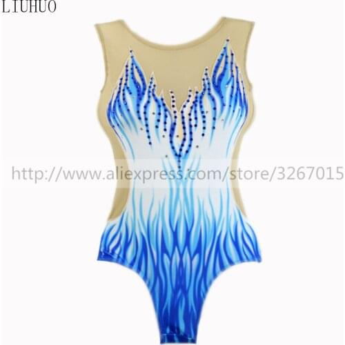 LIUHUO Figure Skating Dress Womens Girls' Ice Skating Competitive performance Rhythmic gymnastics Blue Synchronized Swimming