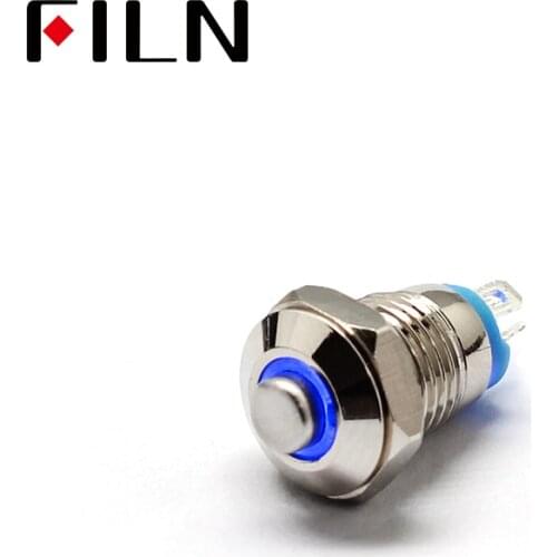 FILN 8mm red blue green mini high flat led button poussoir momentary 4pins on off pc power metal push button switch