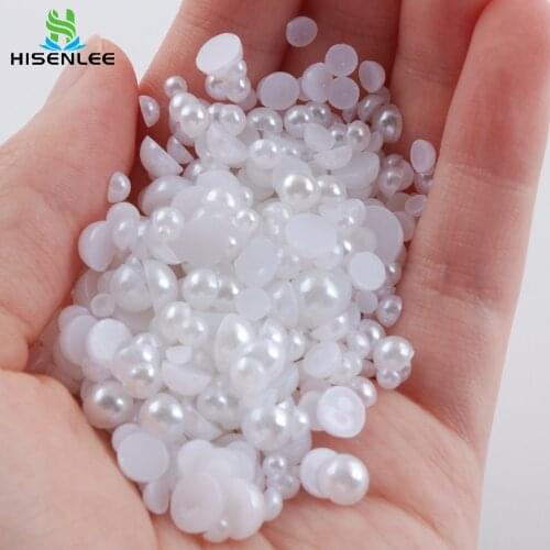 2-8mm) Mix Size White/Ivory Flatback Half Round Pearl Craft ABS Imitation Pearl Resin Scrapbook Beads DIY Decorate, 2000pcs/lot