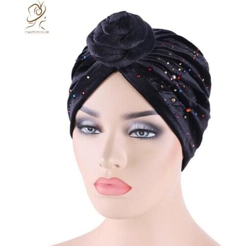 Europe And The United States Popular Korean Velvet Vortex Flower Color Drill Turban Hat Osemia Ethnic Wind Turban Hat