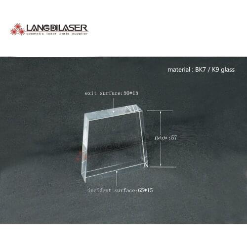 Dimension : 65*15+50*15 , height : 57mm , IPL trapezoidal light guide , IPL windows , IPL light guides , ipl optical crystal