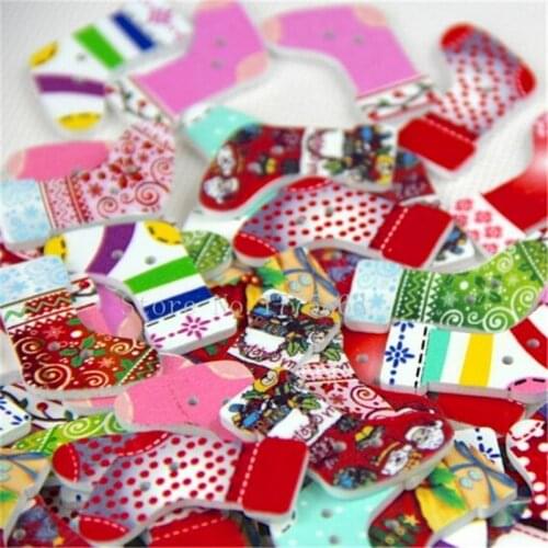 100Pcs shape 2 holes Christmas Stockings polywood 30mm buttons , for Sewing, Scrapbooking Crafts , 7NK130
