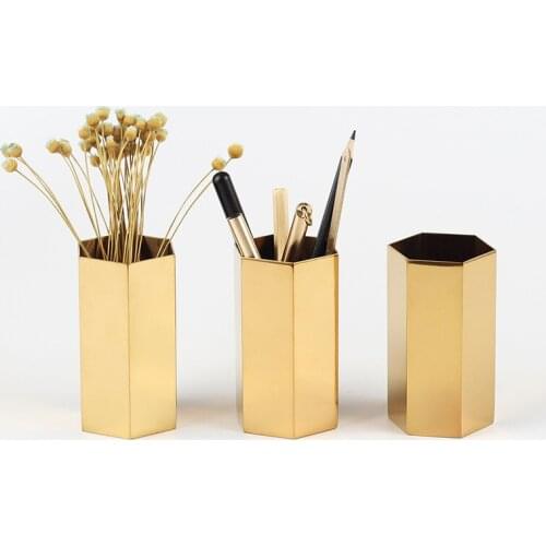 Nordic Six-sided Iron Art Glass Vase Gold Plated Flower Vase Tabletop Vase Flower Pot Home Wedding Decoration