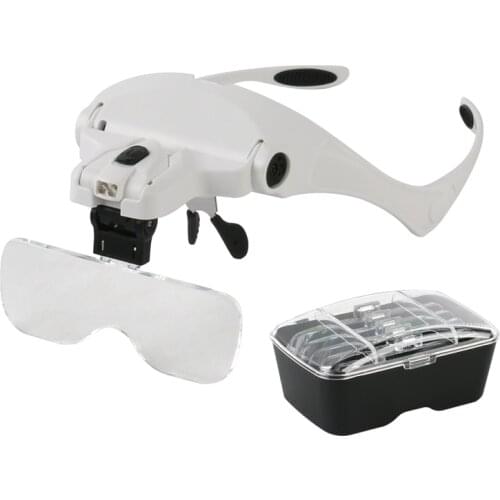 2 LED Head-Mounted Illuminating Magnifying Glasses 1x 1.5x 2.0x 2.5x 3.5x Pocket Microscope Binocular Eyes Watch Repair Jewelry