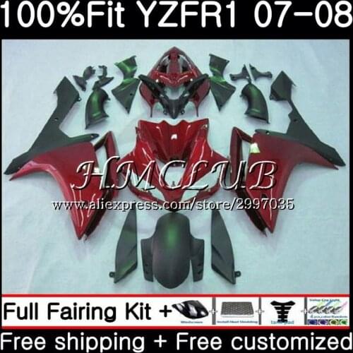 Wine red hot Injection Body For YAMAHA YZF R 1 YZF 1000 YZFR1 2007 2008 11HC20 YZF1000 YZF-1000 YZF-R1 YZFR1 07 08 Fairing kit