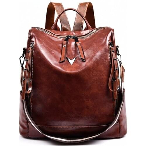 Vintage Women Backpack High Quality Soft Leather Backpacks for Teenage Girls Female School Shoulder Bag Multifunction Bagpack