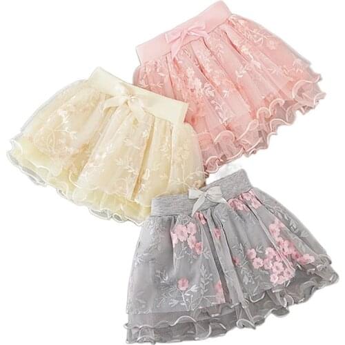 Quality Baby Girl Skirts Pretty Flowers Embroidery Mesh Tutu Ballet Party Cosplay Kids Lace Dance Tulle Princess Skirt 0-8Years