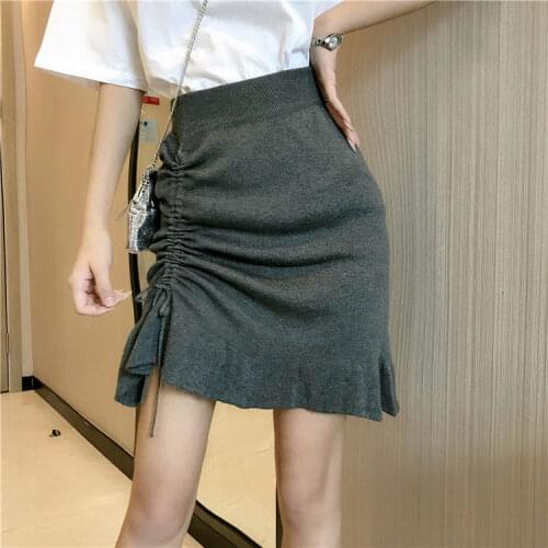 Woman Skirts Summer Irregular Ruffled Drawstring Knitted Skirt for Women Mujer Faldas Saias Mulher