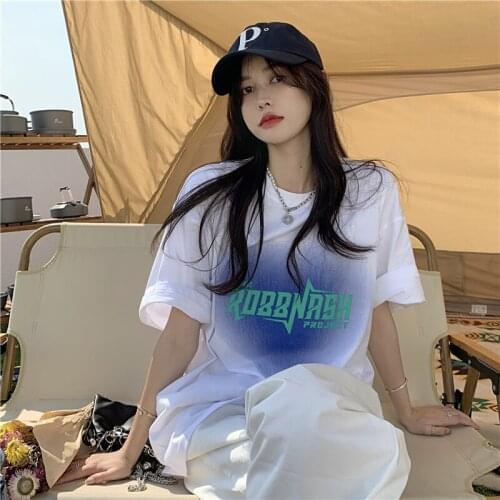 Love gray print short-sleeved T-shirt womens summer thin new Korean version of loose t-shirt tops wild round neck commuter