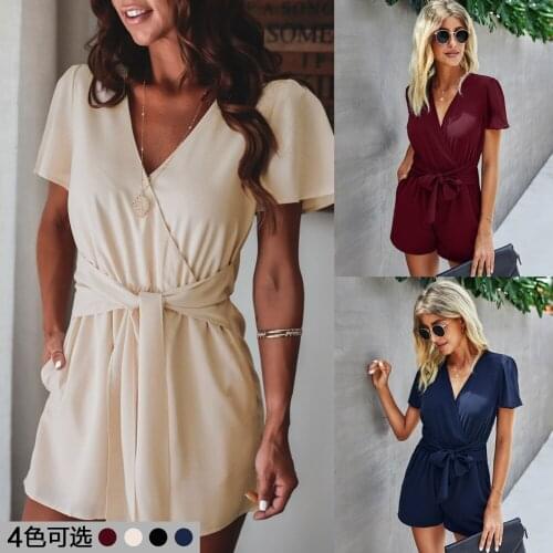 Jumpsuit Women Bodysuit 2021 New Arrival Spring And Summer New Temperament v-neck Conjoined Pure Color ONYLK211S3150