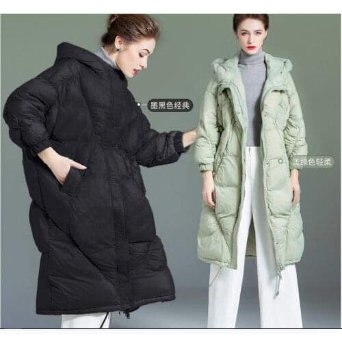 Female light green Thick duck down jacket women 2020 loose mid-length hooded clothes coat plus size cocoon type down jackets