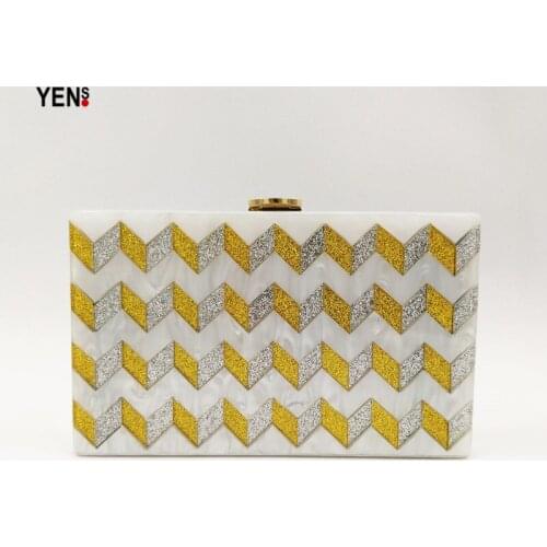 Yens 2018 Women Vintage Brand Acrylic Clutch Bling Evening Bag Geometric Wave Striped Messenger Bag New Patchwork Acrylic Wallet