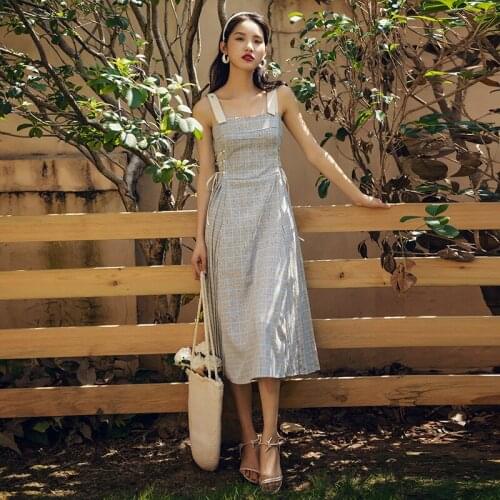 2020 Spring New Arrival Print Plaid Dress Ladies Tank Loose Sweet Birthday Dress Female Big Swing Midi New Year Dress Robe Noel