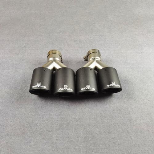 1 Pair Dual Out Muffler Tip Rear Diffuser Nozzles Carbon Fiber Car Universal Accessories Stainless Steel REMUS Exhaust Pipe