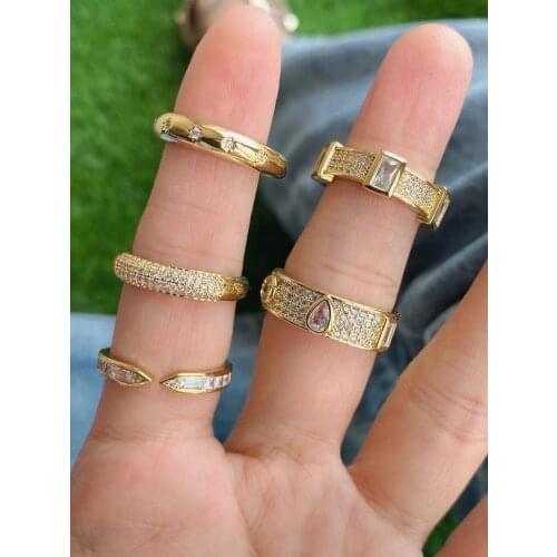 10Pcs Top quality cz crystal micro pave clear ring gift,unique design fashion gold plated ring jewelry multi models
