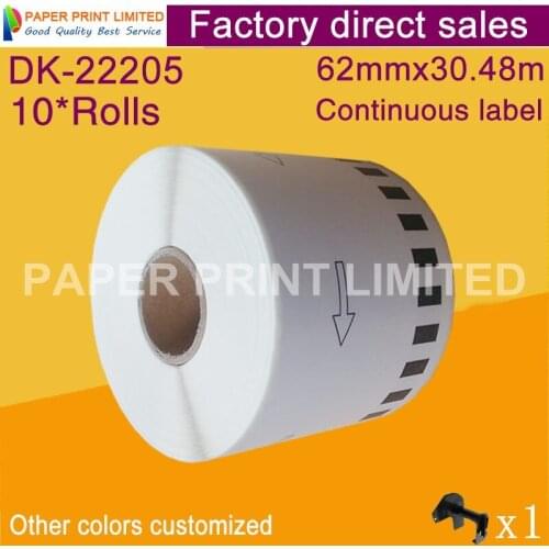 10 x Rolls DK-22205 Brother Compatible Labels, 62mm x 30.48m, DK 22205, DK 2205 Continuous Paper Labels