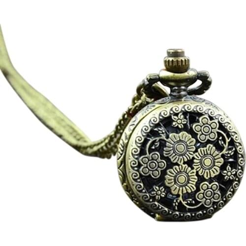 2017 Retro Vintage Steampunk Quartz Necklace Carving Pendant Chain Clock Pocket Watch