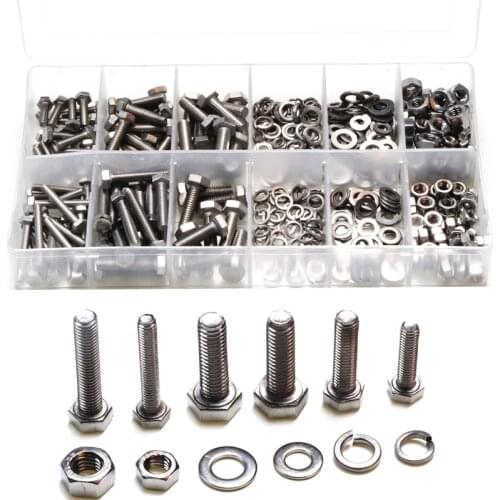 475PCS M4 M5 M6 Stainless Steel Metric Hex Bolts Head Cap Hexagon Socket Nut Screw with Lock Silver Flat/Elastic Washer Bolt