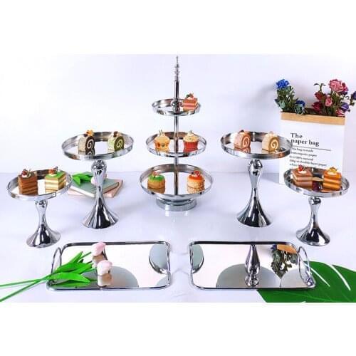 5-7 Pcs Silver Electroplate Cake Stand Set acrylic Mirror Metal Cupcake Display Wedding Birthday Party Dessert Plate Rack