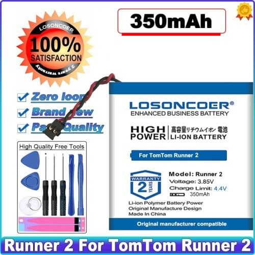 LOSONCOER High Capacity Battery 350mAh Battery for TomTom Runner 2 Smart Watch Batteries Battery