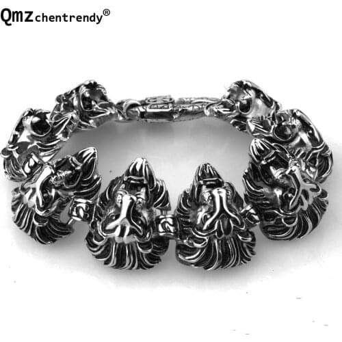 Hip hop Mens 225MM 31MM Vintage Heavy Huge Gothic Men Biker Lion Heads Link Bracelet Stainless steel Bling Jewelry
