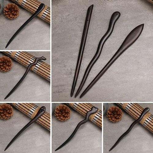 Hand-carved Black Ebony Hairpin Wooden Long Hair Sticks Women Classical Wedding Accessories Bridal Hairpins Headwear Jewelry