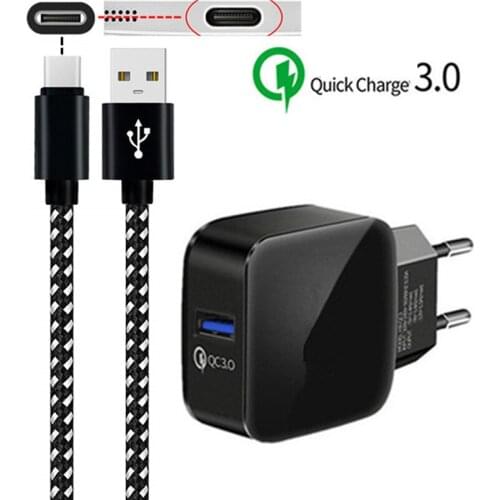 For Huawei Honor 8 9 10 view 20 3A QC 3.0 Adapter Quick Charge EU Charger USB Type C Cable For Samsung A3 A5 A7 2017 A30 A50 A70