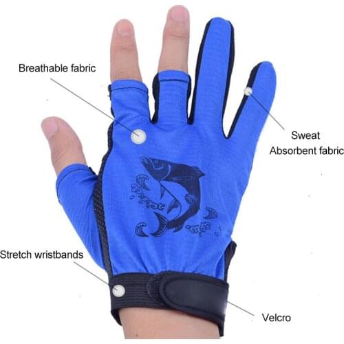 1Pair/Lot Breathable Anti-Slip Glove 3 Half-Finger Sport Leather Fishing Gloves