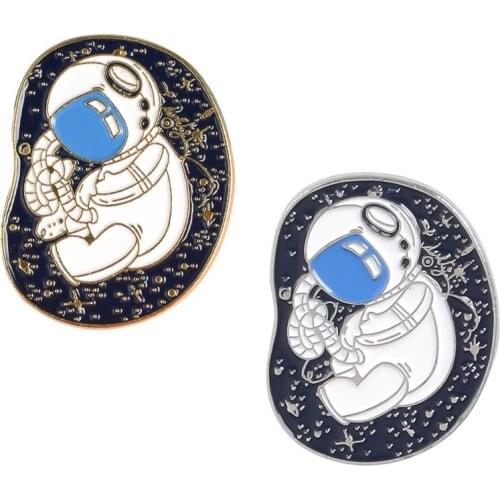 Space Astronaut Enamel Pin Custom Cosmonaut Brooches Backpack Clothes Lapel Pin Gold Silver Badge Fun Jewelry Gift Kids Friends