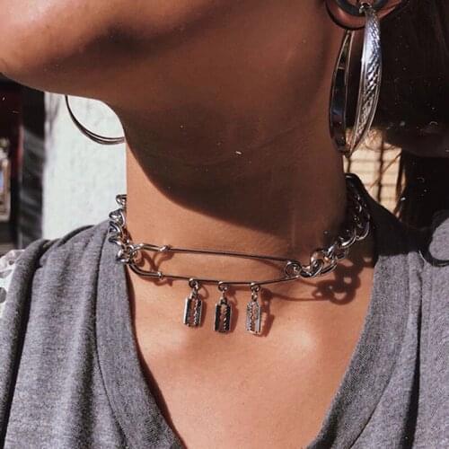 Goth Pin Blade Choker Necklace for Women Metal Fashion Hip Hop Punk Charms Necklace Jewelry Friendship Gifts New 90s Style 2021