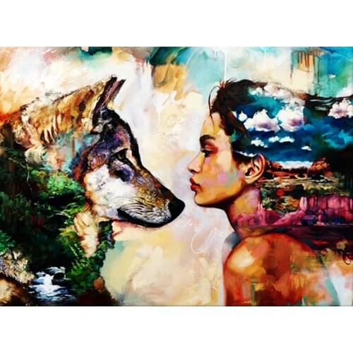 5D DIY diamond painting Girl wolf customizable Full square/round Embroidery Pattern Cross stitch kits mosaic wall stickers
