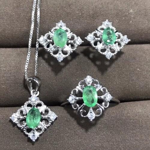 Natural emerald jewelry set 925 Silver made in . Luxury party suit