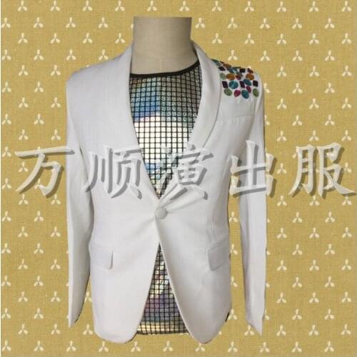 White clothes men diamond suits designs masculino homme terno stage costumes for singers jacket men blazer dance star style