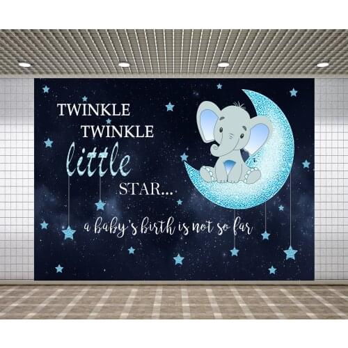 Lyavshi Elephant Backdrop Twinkle Little Star Baby Shower Blue Elephant birthday Party Backdrops Photography Background