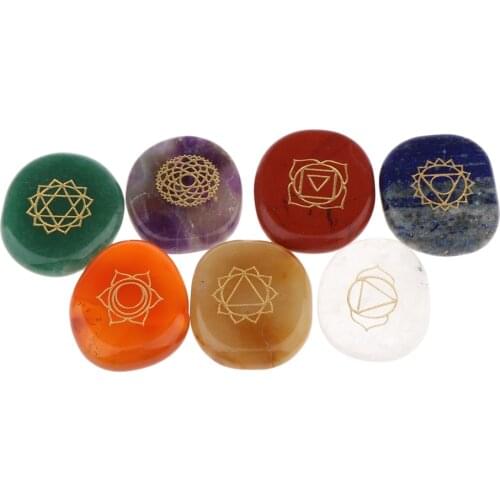 Set of 7 (SEVEN) Engraved Gemstones, Meditation or Gift, Colored