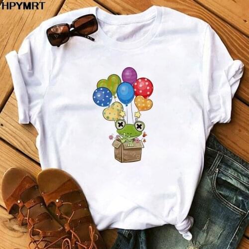 New Summer Casual T Shirt women Harajuku Frog balloon Printed T-shirt graphic tees woman Clothing Fashion Tshirt Female Tops