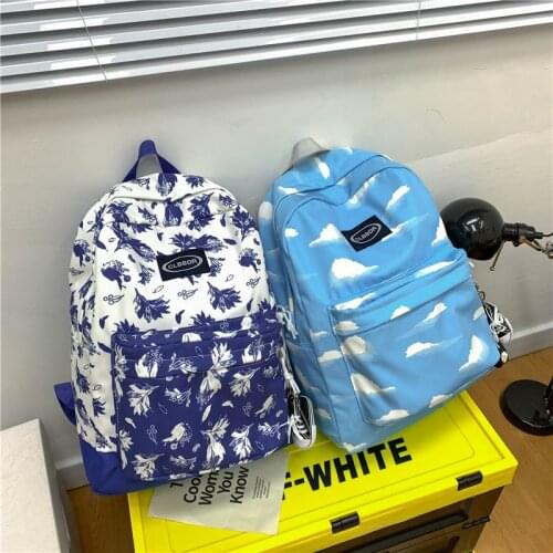 2021 New Nylon Backpack Clouds Printing Book Schoolbag For Teenage Girls Fashion Student Double Shoulder Rucksack Satchel